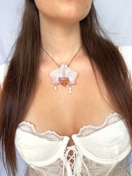 Royal blossom pearl orchid necklace