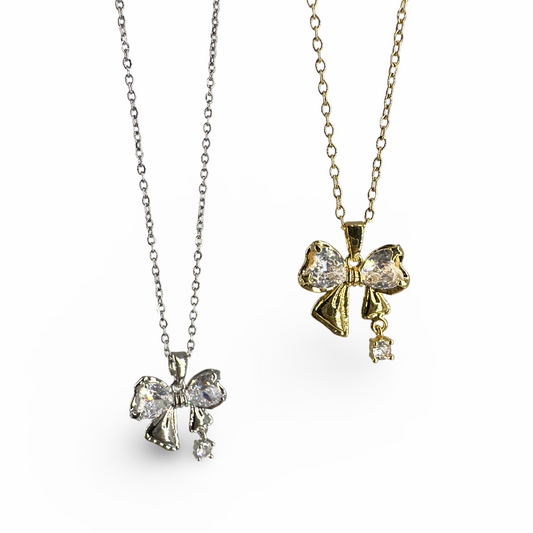Sparkly bow stone necklace