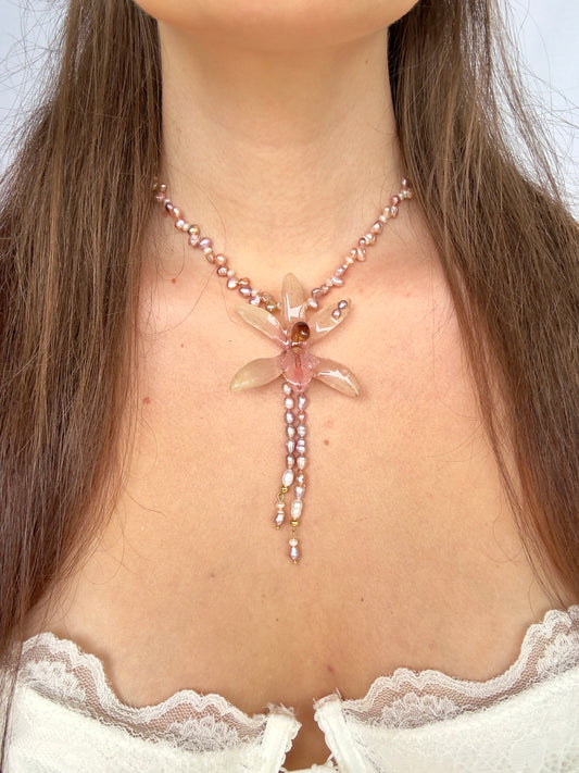 Fairytale pearly orchid necklace