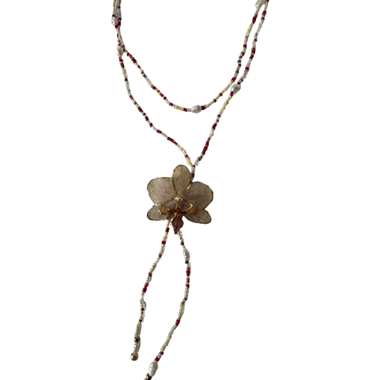 Long tropical orchid necklace
