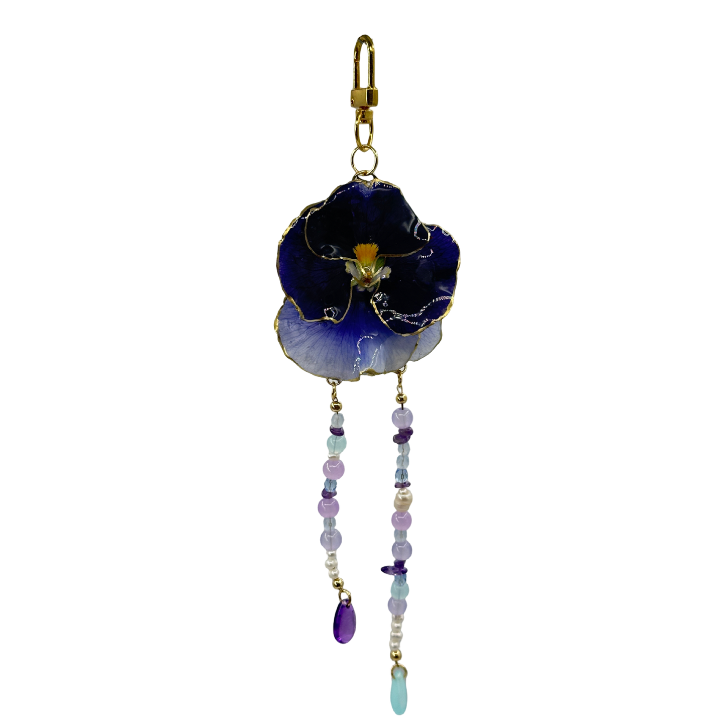 Purple pansy bag charm