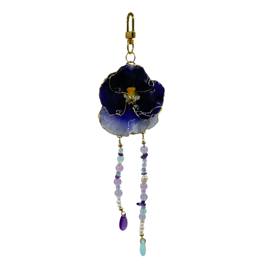 Purple pansy bag charm