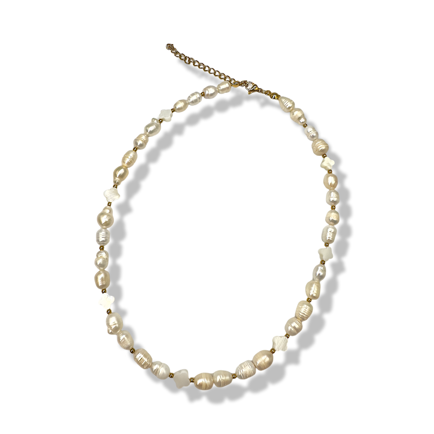 Ricepearls & shell flowers necklace