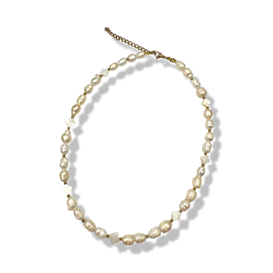 Ricepearls & shell flowers necklace