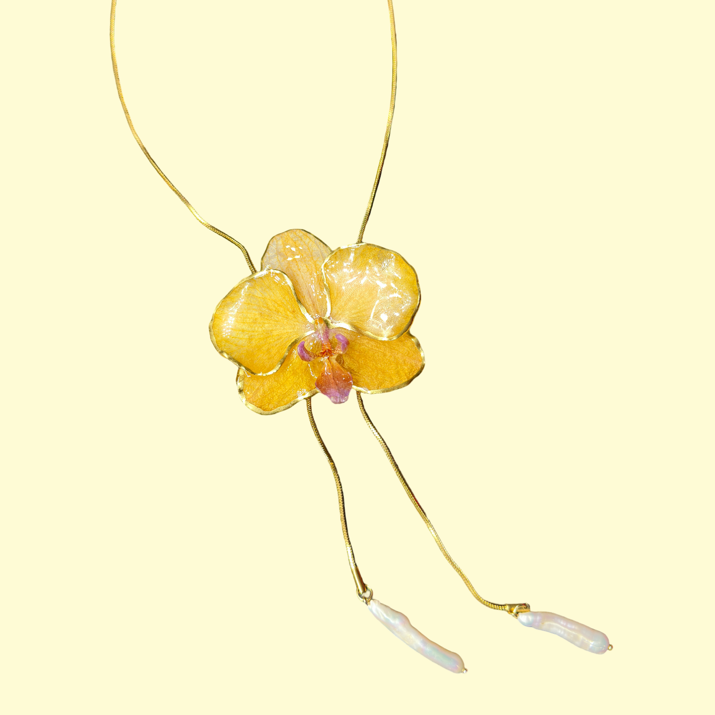 Golden orchid bloom necklace
