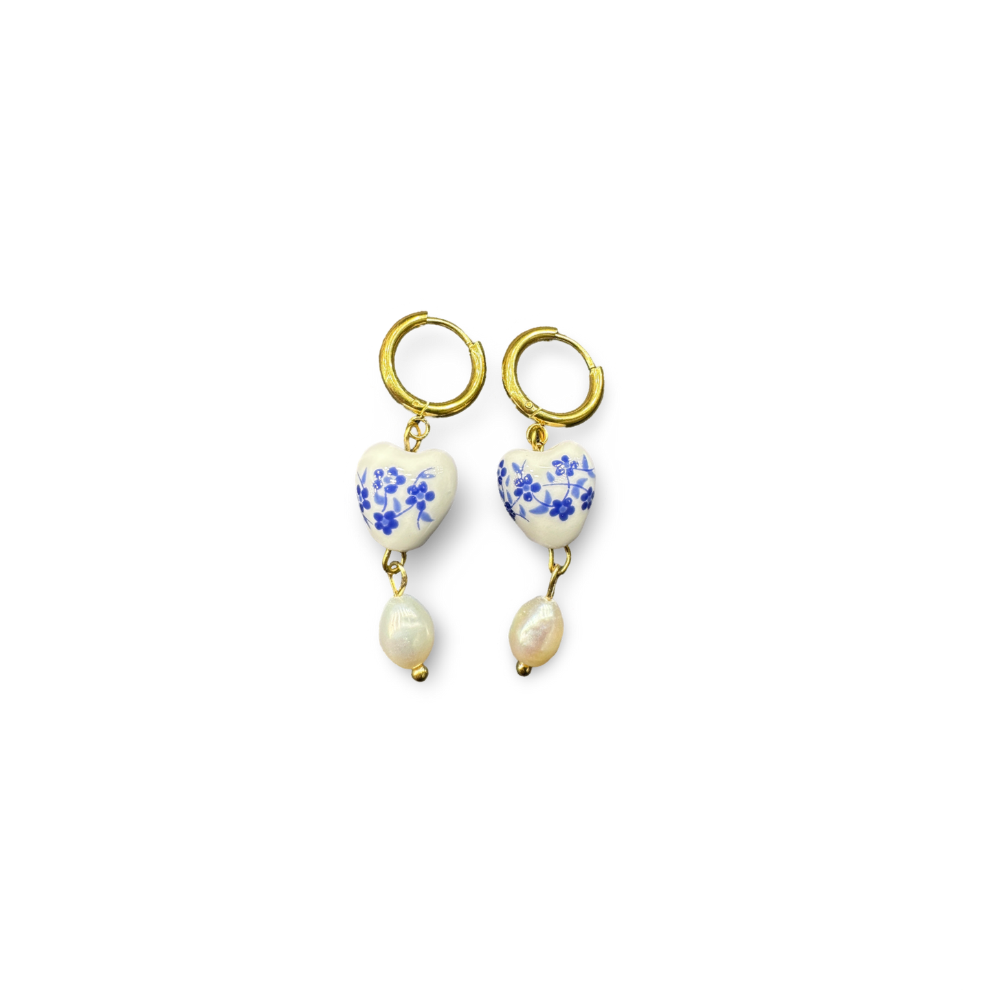 Porcelian heart pearls earrings