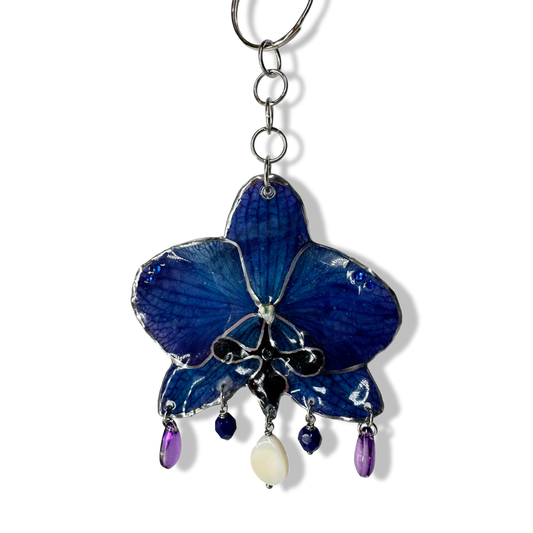 Dark blue orchid bag charm