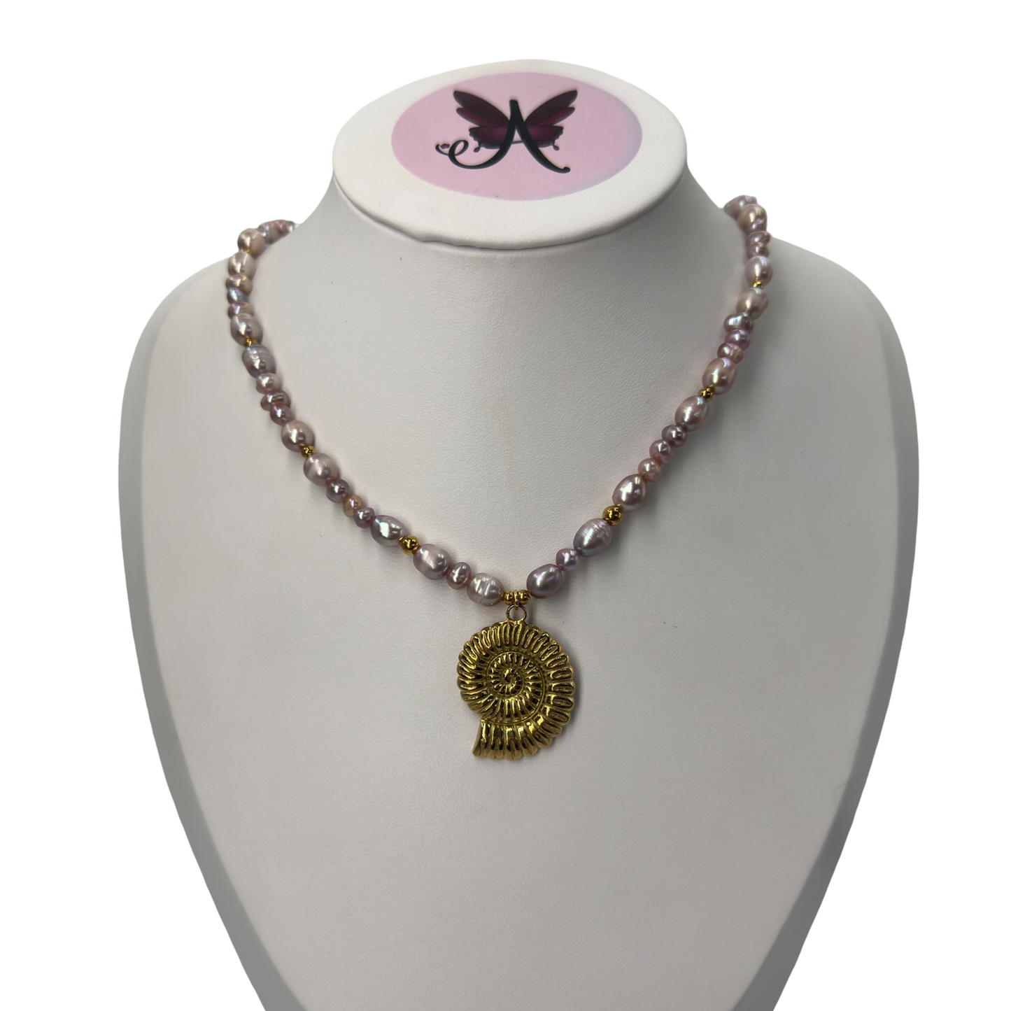 Spiral shell ricepearl necklace
