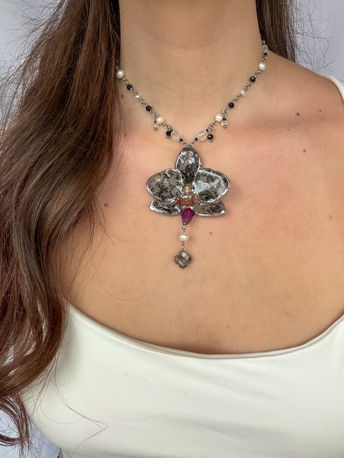 Bellatrix black lace orchid necklace