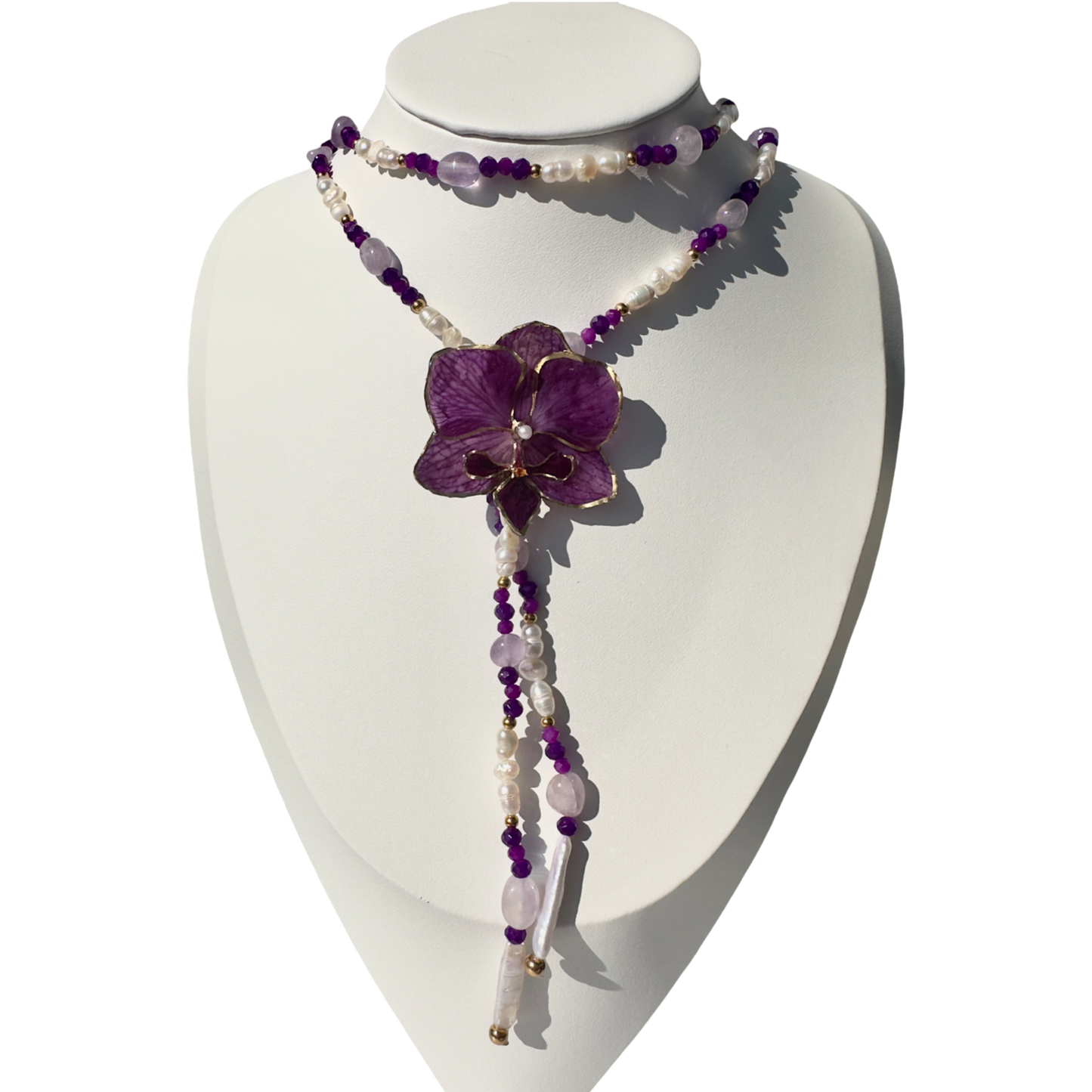 Long purple amethyst orchid necklace