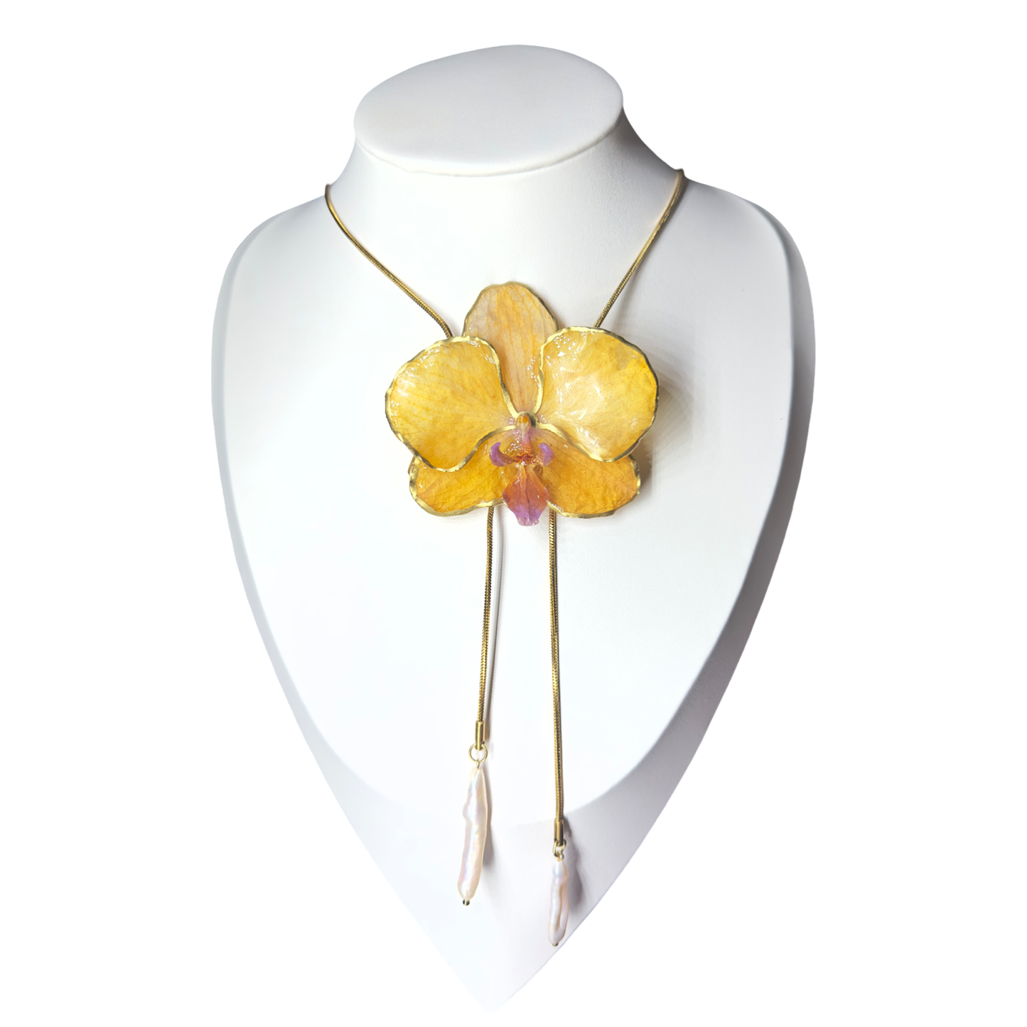 Golden orchid bloom necklace