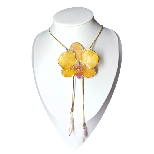 Golden orchid bloom necklace