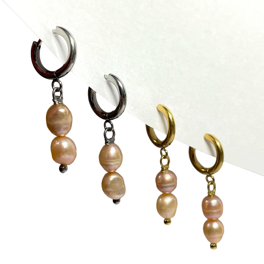 Peach freshwater pearl earrings