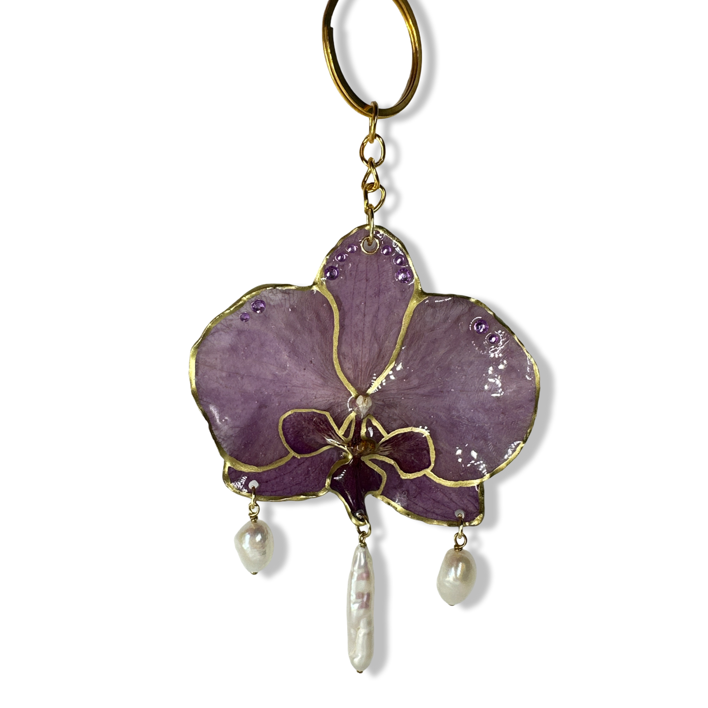 Purple pearly orchid bag charm