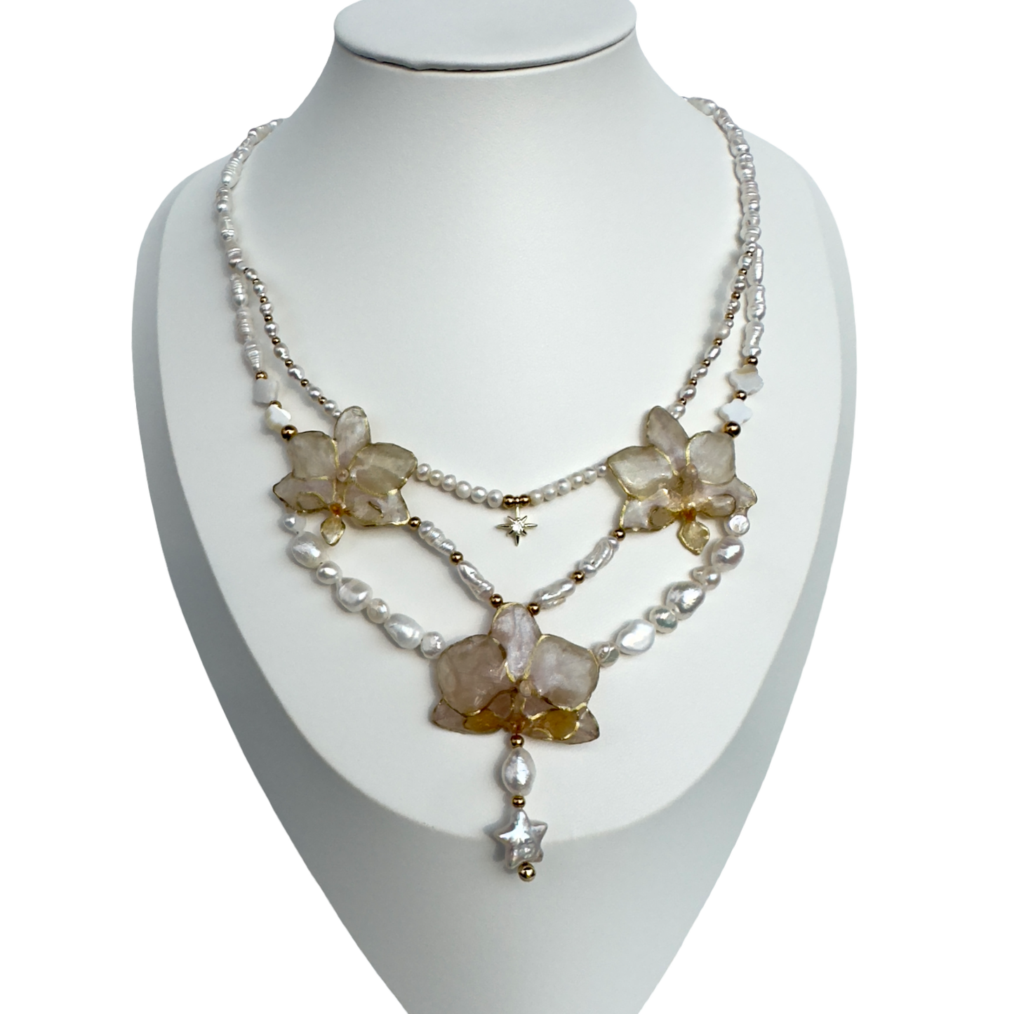 Luxury orchid pearly gold necklace