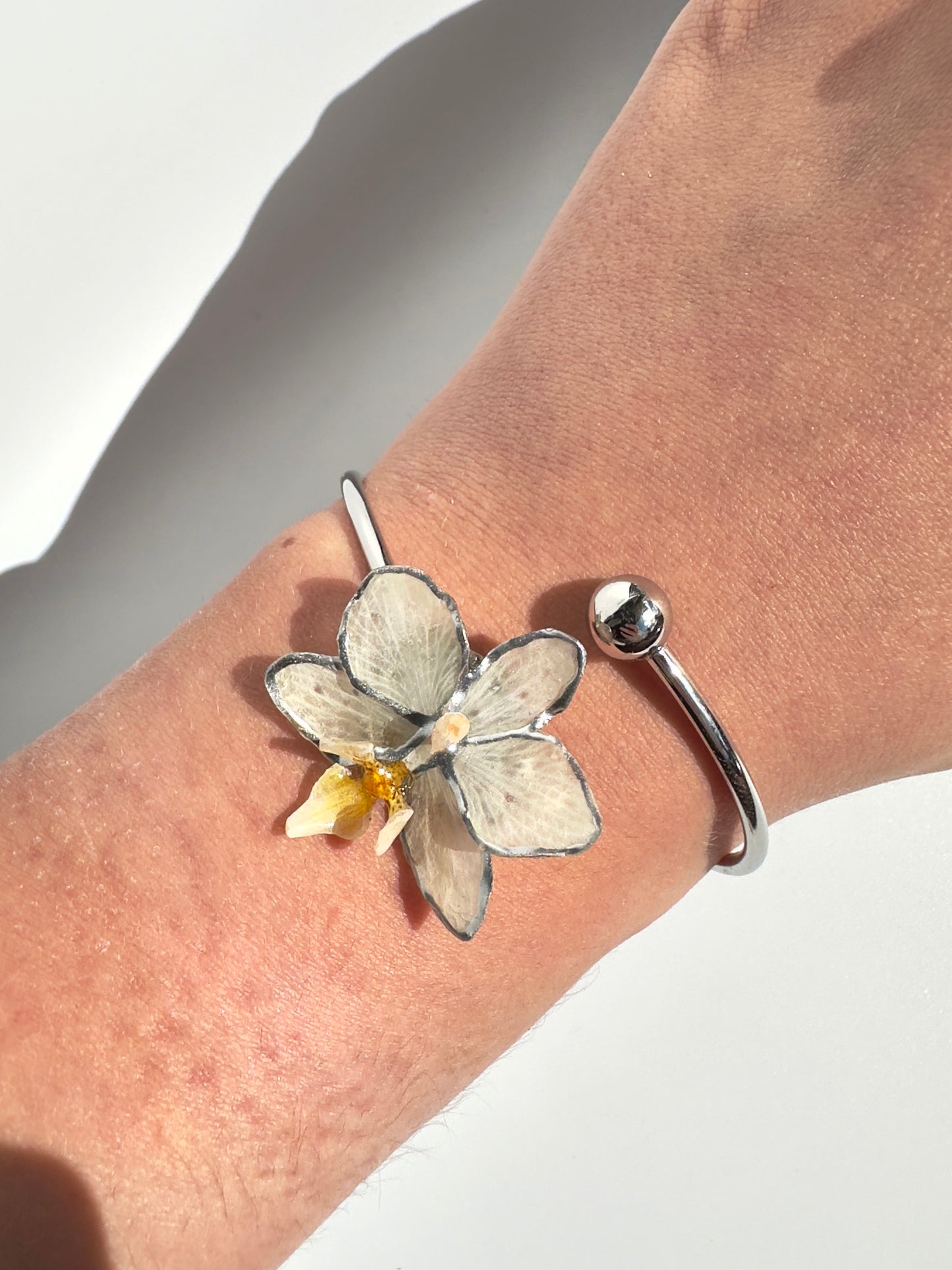 Silver white orchid bangle