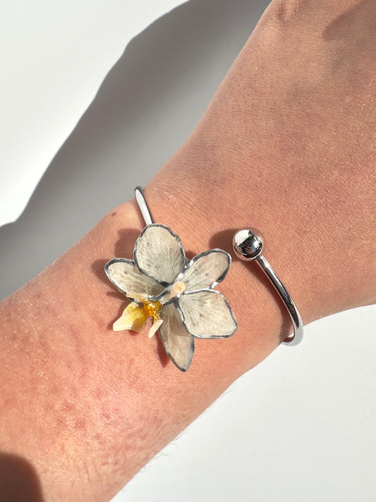 Silver white orchid bangle