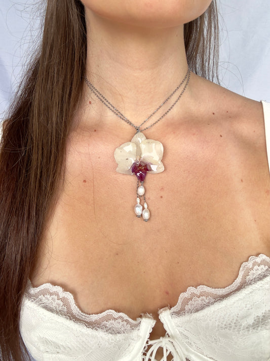 Coral orchid wrap up necklace