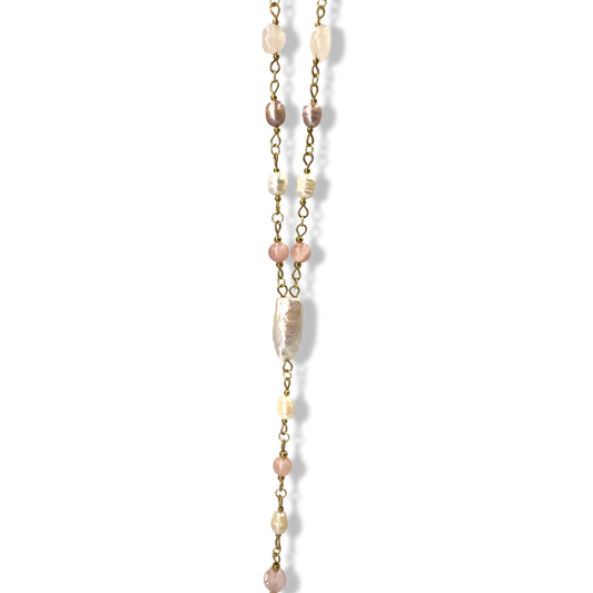 Pinky long pearls necklace