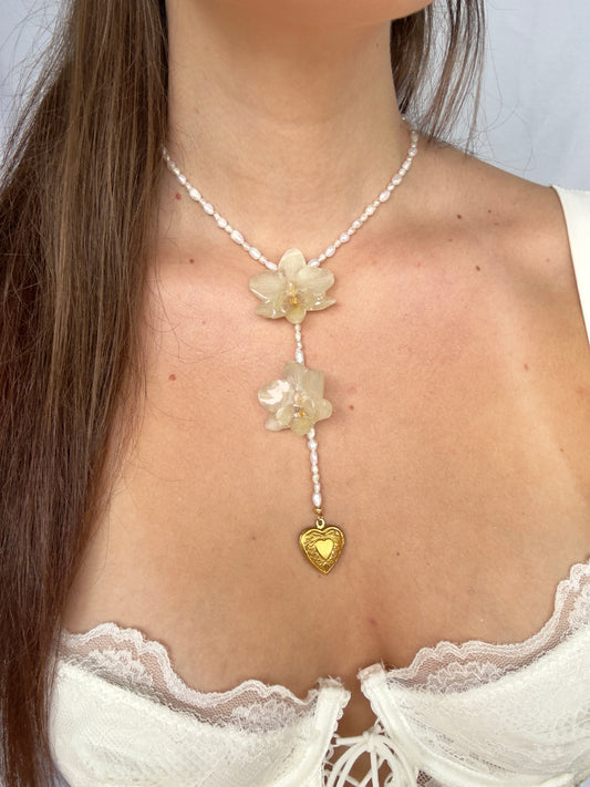 Pearl crown orchid necklace