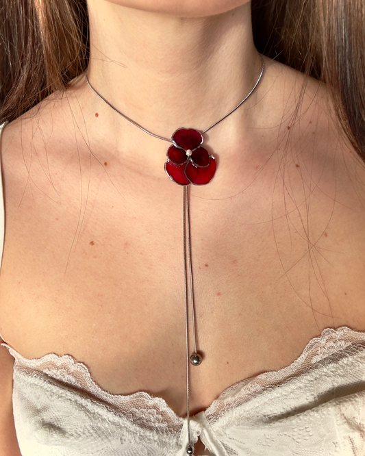 Red pansy simple necklace