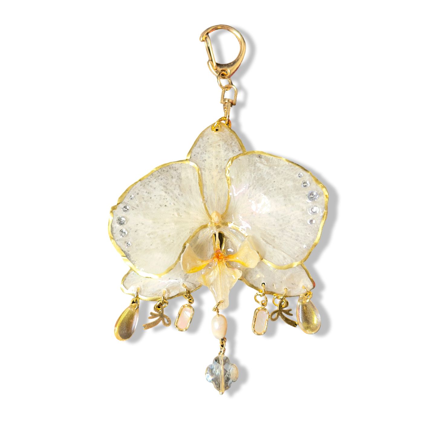 White dreamy charmy orchid bag charm