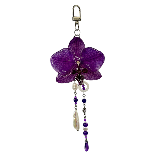 Purple dreamy glossy orchid bag charm