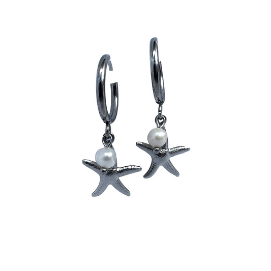 Starfish pearl hoops earrings