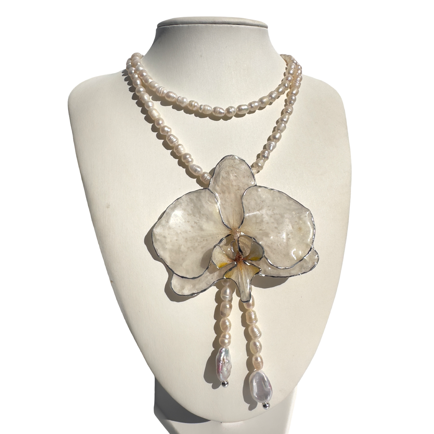 White pearl orchid necklace