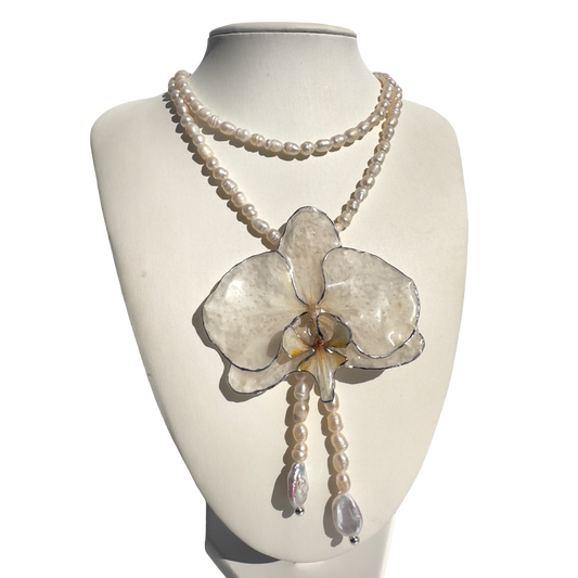 White pearl orchid necklace