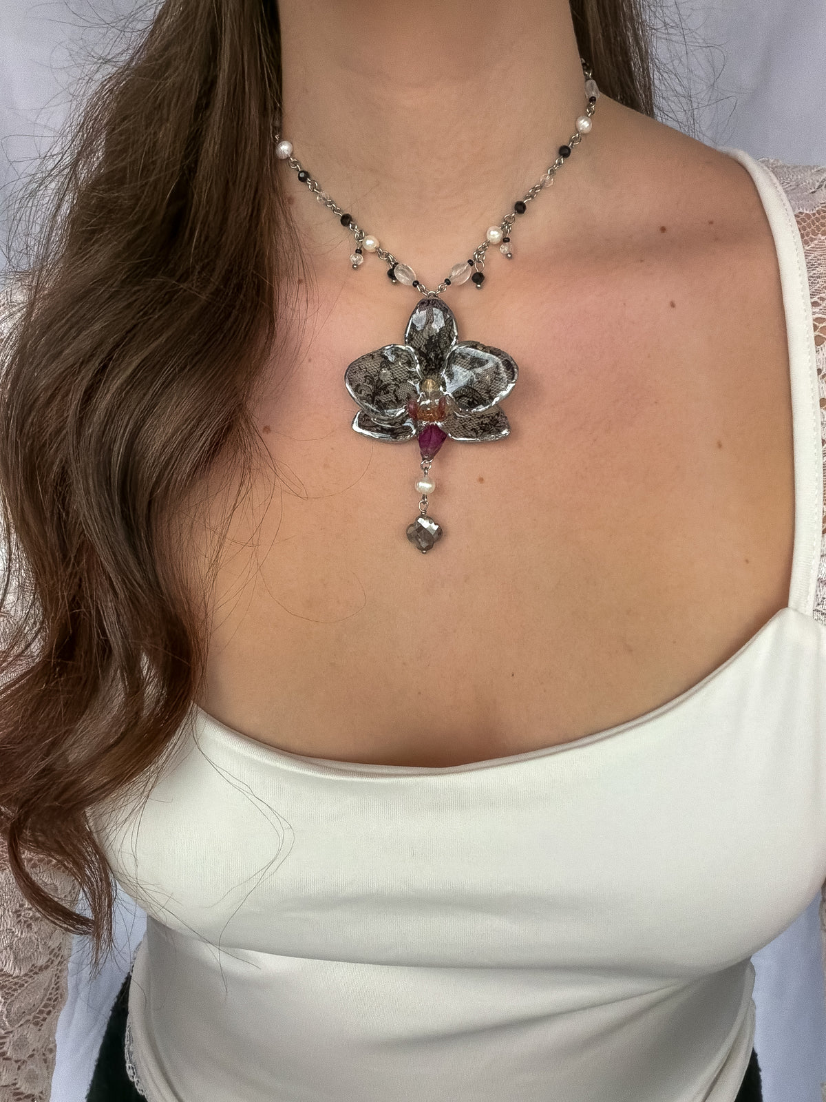 Bellatrix black lace orchid necklace