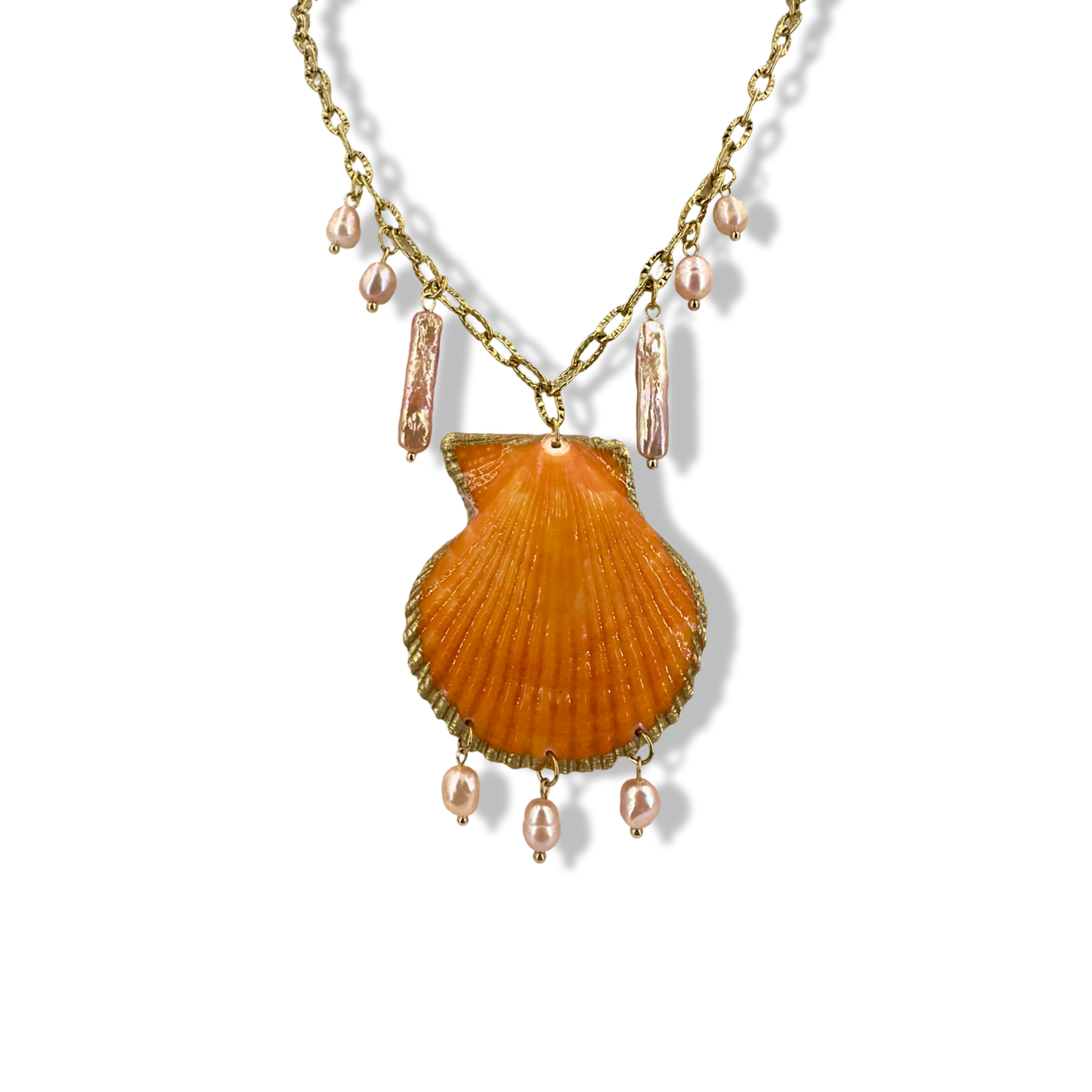 Orange seashell pearly necklace