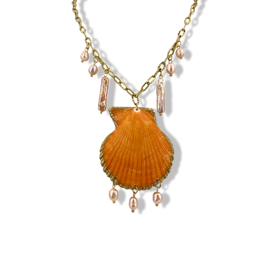 Orange seashell pearly necklace