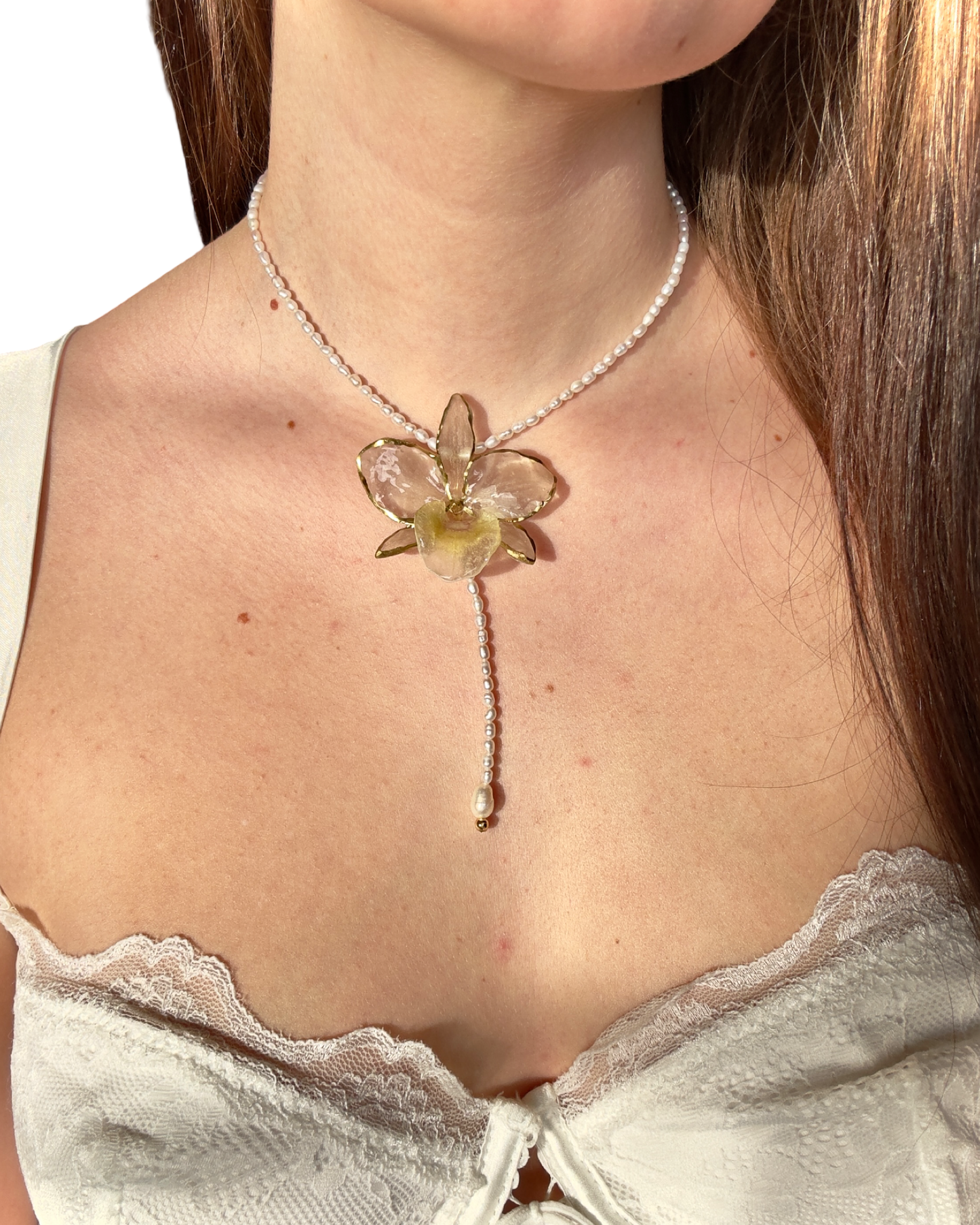 Ivory pearl orchid necklace