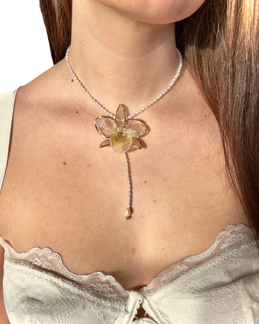 Ivory pearl orchid necklace