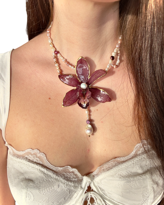 Velvet petal orchid necklace